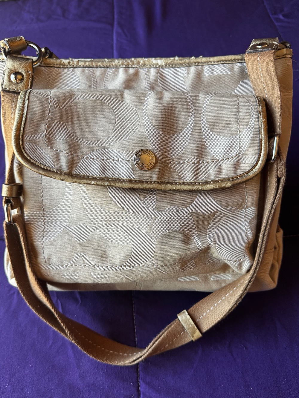 Coach Logo Canvas Medium Hobo Bag
